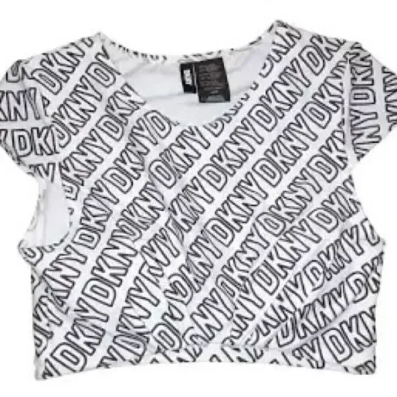 🛍️DKNY Women’s Logo soft white cropped Print Bikini swim Top , one piece XL 💥 - Picture 2 of 8